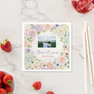 cheers 60 years purple pink pastel floral photo na napkin