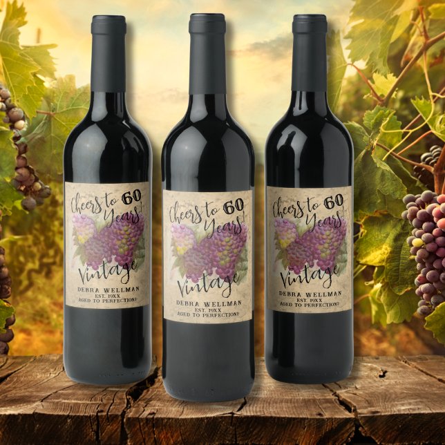 Cheers 60th Birthday Vintage Winery Customisable Wine Label (Creator Uploaded)