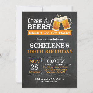 Cheers and Beers 100th Birthday Invitation Card