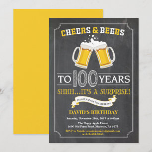 Cheers and Beers 100th Birthday Invitation Card