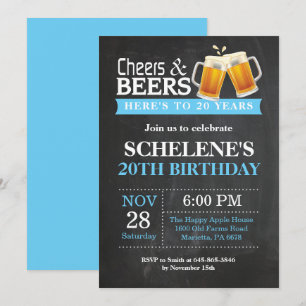 Cheers and Beers 20th Birthday Invitation Card