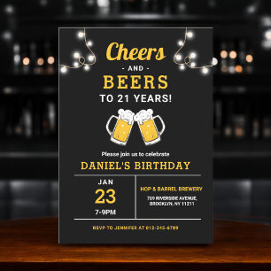 Cheers And Beers 21 Years Birthday Party Invitation