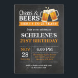 Cheers and Beers 21st Birthday Invitation Card<br><div class="desc">Cheers and Beers 21st Birthday Invitation Card. Adult Birthday. Orange. 16th 18th 20th 21st 30th 40th 50th 60th 70th 80th 90th 100th. Any Age. For further customisation,  please click the "Customise it" button and use our design tool to modify this template.</div>