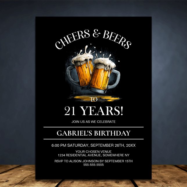 Cheers and Beers 21st Birthday Party Invitation (Creator Uploaded)