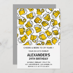 Cheers and Beers 29th birthday invitations Men