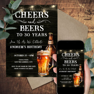 Cheers and Beers 30th Birthday Bar Lights Invitati Invitation