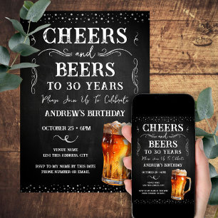 Cheers and Beers 30th Birthday Chalkboard Invitation
