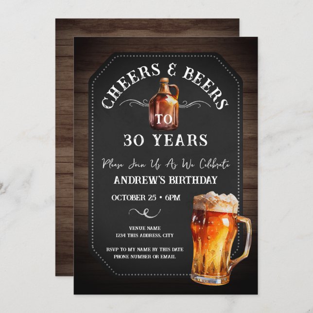 Cheers and Beers 30th Birthday Party Invitation (Front/Back)