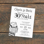 Cheers and beers 30th men birthday invitation<br><div class="desc">Informal and funny cheers and beers budget affordable men thirty birthday party invitation card with a fancy typography script,  a doodle beer mug,  and vintage style swirls.               Suitable for any age or milestone adult birthday party. Easy to personalise by changing age,  name and party details!</div>