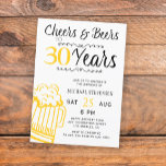 Cheers and beers 30th men casual birthday invitation<br><div class="desc">Informal and funny cheers and beers adult men thirty birthday party invitation card with a fancy typography script,  a yellow doodle beer mug and vintage style swirls.               Suitable for any age or milestone birthday party. Easy to personalise by changing age,  name and party details!</div>