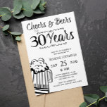 Cheers and beers 30th men casual birthday invitation<br><div class="desc">Informal and funny cheers and beers men thirty birthday party invitation card with a fancy typography script,  a doodle beer mug and vintage style swirls.               Suitable for any age or milestone birthday party. Easy to personalise by changing age,  name and party details!</div>