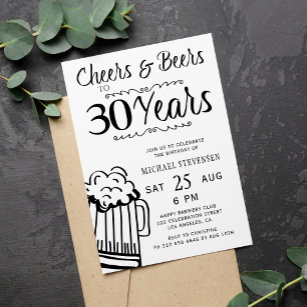 Cheers and beers 30th men casual birthday invitation