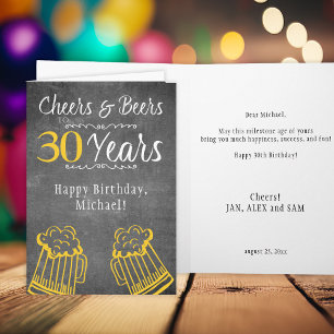 Cheers and beers 30th men milestone birthday funny card