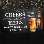 Cheers and Beers 40th Birthday Banner<br><div class="desc">Rustic Black Chalkboard watercolor beer bottle and pint glass. Rustic Outdoor or bar birthday decore for him. Any age. Easy to personalised template. All text can be adjusted using the design option. Fun,  simple,  casual birthday invites for him.</div>