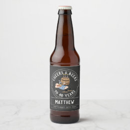 Cheers And Beers 40th Birthday Black And White Beer Bottle Label