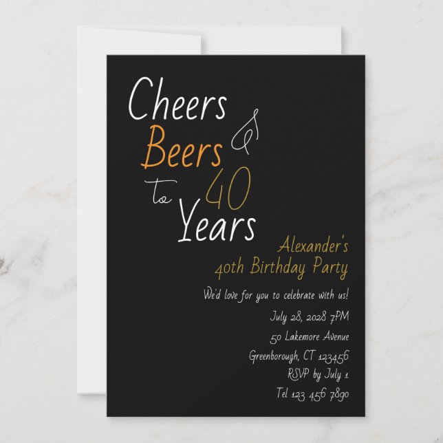 Cheers and Beers 40th Birthday Invitation (Front)