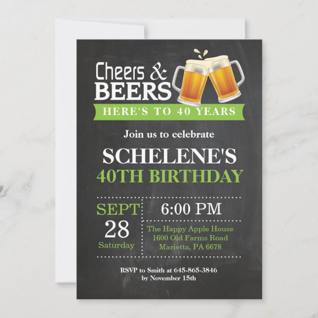 Cheers and Beers 40th Birthday Invitation Card (Front)