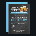 Cheers and Beers 40th Birthday Invitation Card<br><div class="desc">Cheers and Beers 40th Birthday Invitation Card. Adult Birthday. Blue. 16th 18th 20th 21st 30th 40th 50th 60th 70th 80th 90th 100th. Any Age. For further customisation,  please click the "Customise it" button and use our design tool to modify this template.</div>