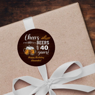 Cheers and Beers 40th Birthday Rustic Classic Round Sticker
