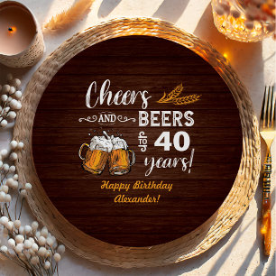 Cheers and Beers 40th Birthday Rustic Paper Plate
