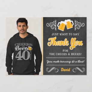 Cheers and Beers 40th Birthday Thank You Card