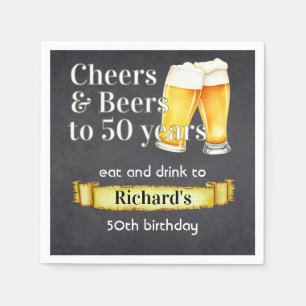 Cheers and Beers 50 Years Simple Vintage Black Napkin