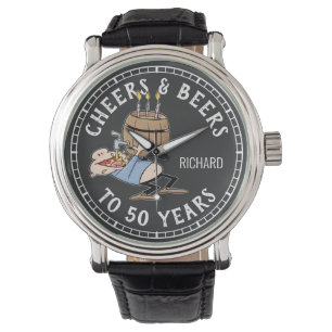 Cheers And Beers 50th Birthday Black And White Watch