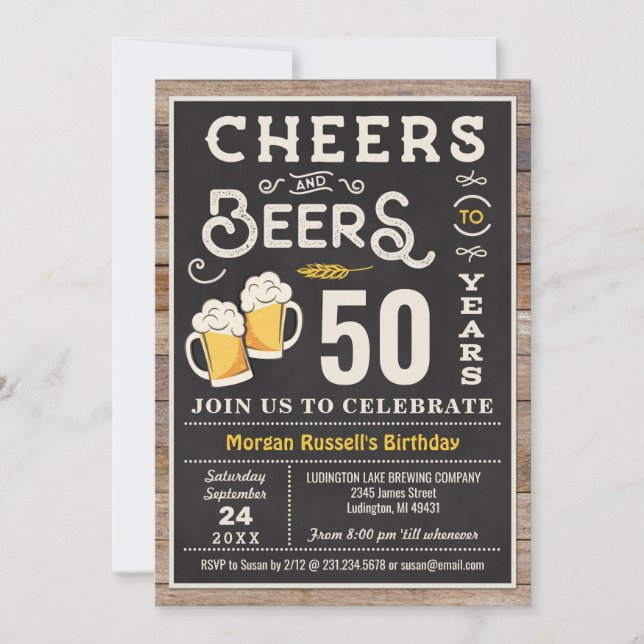 Cheers and Beers 50th Birthday Invitation (Front)