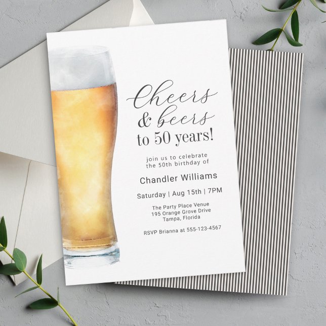 Cheers and Beers 50th Birthday Party Invitation (Available in both printed and instant download digital formats.)