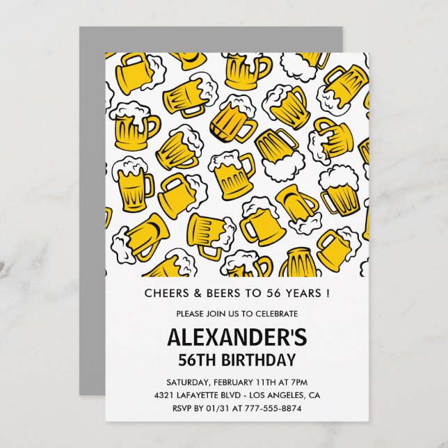 Cheers and Beers 56th birthday invitations Men   (Front/Back)