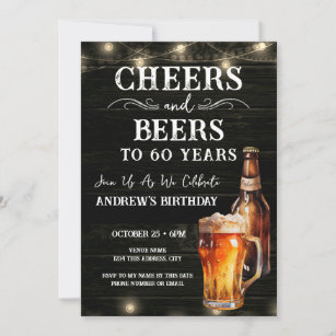 Cheers and Beers 60th Birthday Bar Lights Invitation