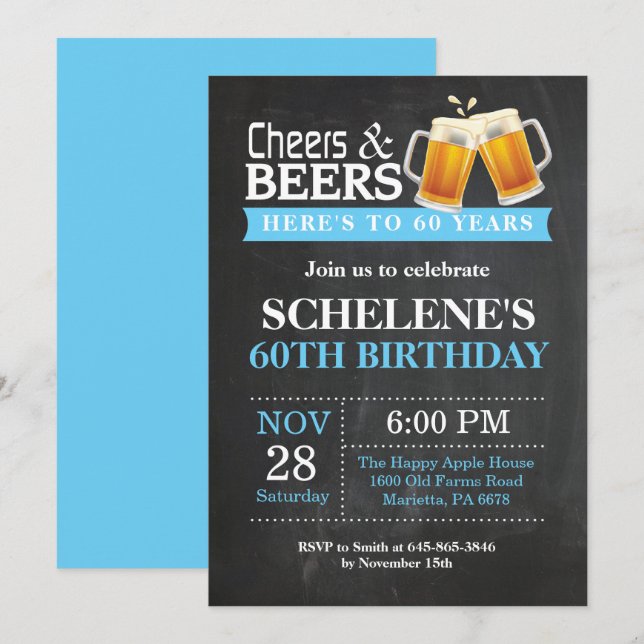 Cheers and Beers 60th Birthday Invitation Card (Front/Back)