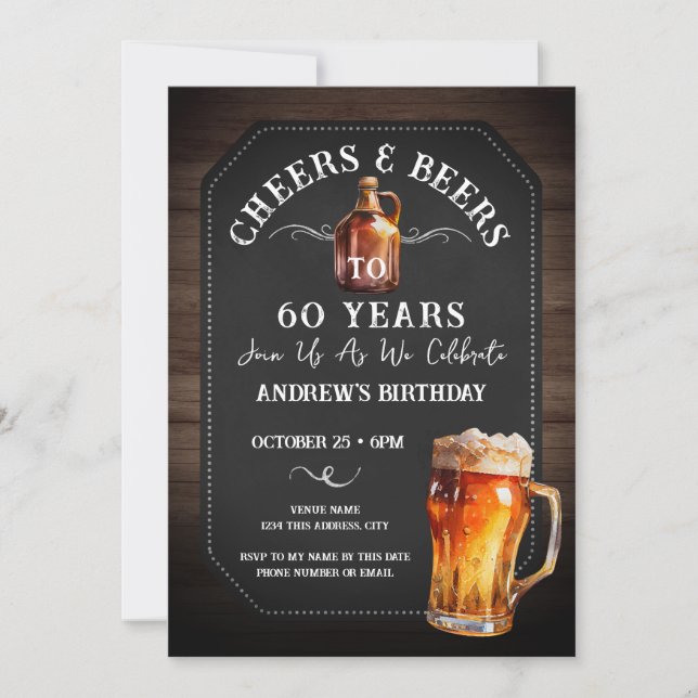 Cheers and Beers 60th Birthday Party Invitation (Front)