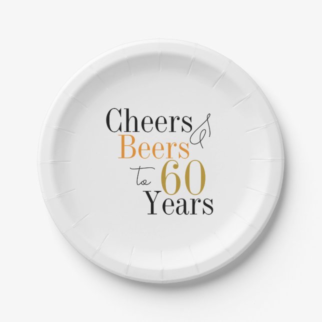 Cheers and Beers 60th Birthday Party Paper Plate (Front)