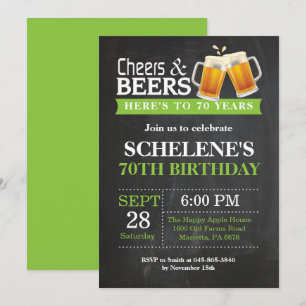 Cheers and Beers 70th Birthday Invitation Card