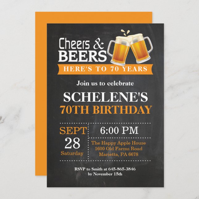 Cheers and Beers 70th Birthday Invitation Card (Front/Back)