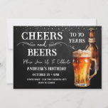 Cheers and Beers 70th Birthday Rustic Invitation<br><div class="desc">Cheers and Beers Birthday Invitations. Easy to personalise. All text is adjustable and easy to change for your own party needs. Chalkboard and rustic background elements. Fun Chalkboard swirls and flourishes. Watercolor beer mug. Invitations for him. Bar or backyard BBQ birthday design. Any age,  just change the text.</div>