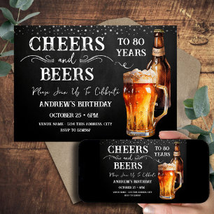 Cheers and Beers 80th Birthday Rustic Invitation