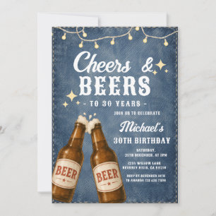Cheers and Beers Adult Birthday Party Denim Party Invitation