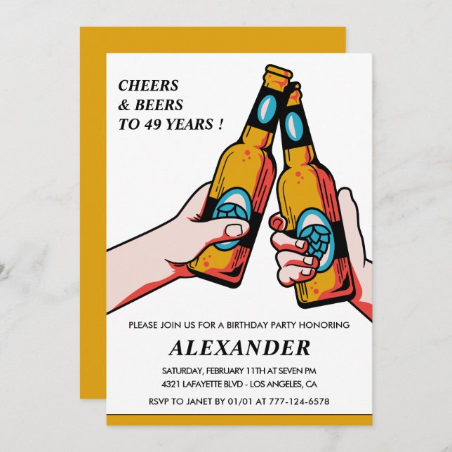 Cheers and Beers Adult Men 49th birthday Invitation (Front/Back)