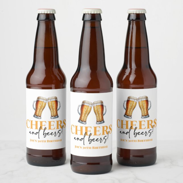 Cheers and Beers Beer Glass Birthday Party Beer Bottle Label (Bottles)