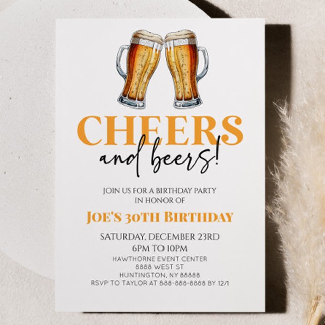 Cheers and Beers Beer Glass Birthday Party Invitation (Creator Uploaded)