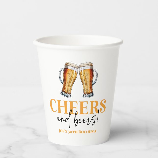 Cheers and Beers Beer Glass Birthday Party Paper Cups (Front)