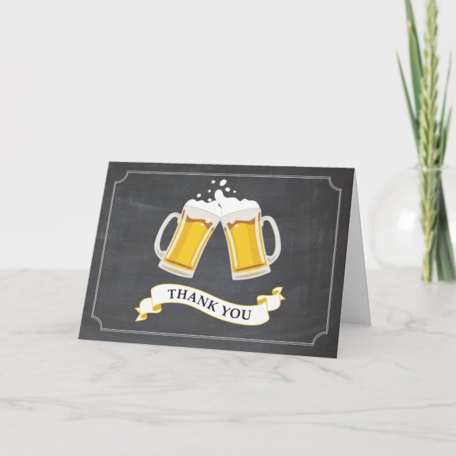 Cheers and Beers Beer Mug Chalkboard Thank You Card (Front)