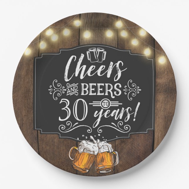 Cheers and Beers Birthday Party Paper Plates (Front)