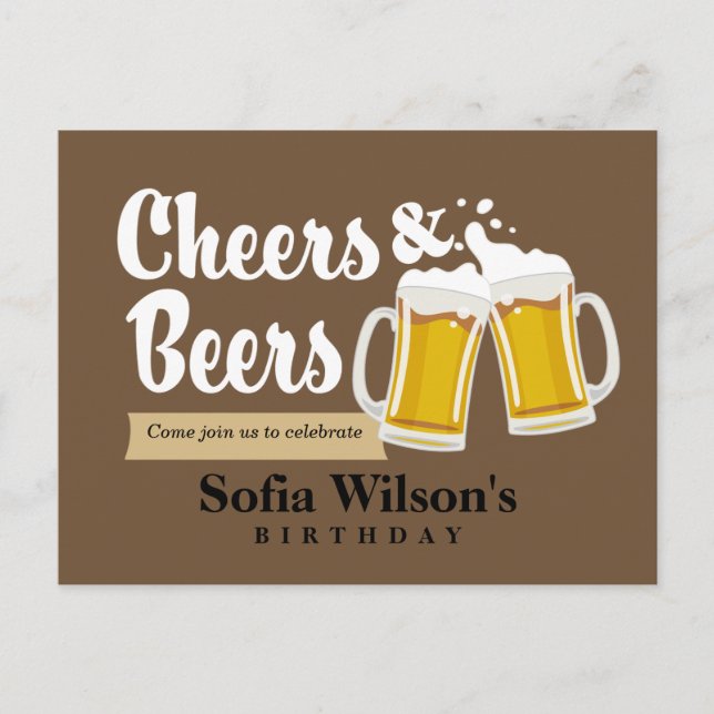cheers and beers  birthday Postcard invitation (Front)