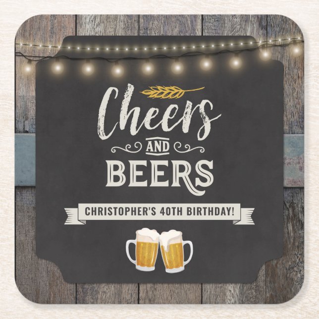 Cheers and Beers Birthday  Square Paper Coaster (Front)