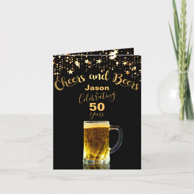 "Cheers and Beers" Elegant 50th Birthday Party Invitation (Front)