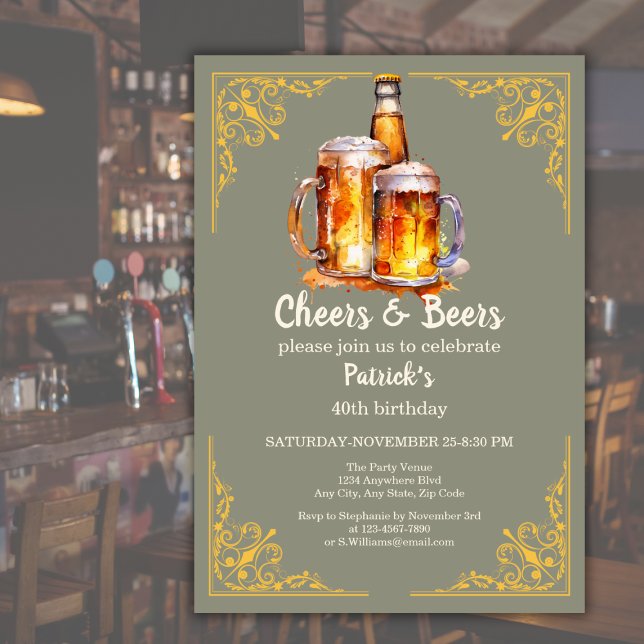 Cheers and Beers Glass Bottle 40th Birthday Invitation (Creator Uploaded)