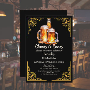 Cheers and Beers Glass Bottle 50th Birthday Invitation